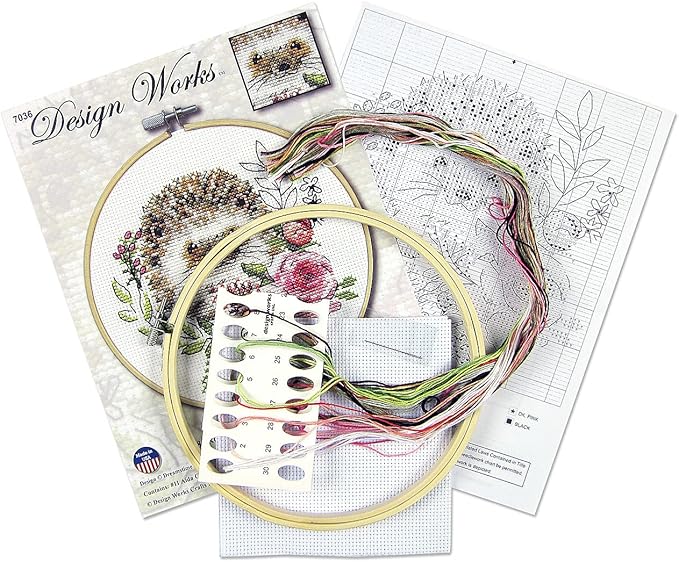Design Works Hedgehog Counted Cross Stitch Kit – Adorable Animal Needlecraft Kit with Fabric, Thread & Needle – 6" x 6" Finished Size