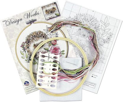 Design Works Hedgehog Counted Cross Stitch Kit – Adorable Animal Needlecraft Kit with Fabric, Thread & Needle – 6" x 6" Finished Size