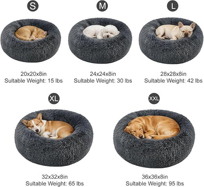 Dog Calming Beds for Small Medium Large Dogs - Round Donut Washable Puppy Dog Bed, Anti-Slip Faux Fur Fluffy Donut Cuddle Anxiety Cat Pet Bed(28" Dark Grey)
