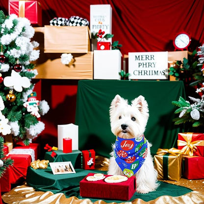 Christmas Dog Bandanas for Small Dogs Breed 7 Pcs Stitching Edge Christmas Dog Bandanas Adjustable Scarves Puppy Grooming S