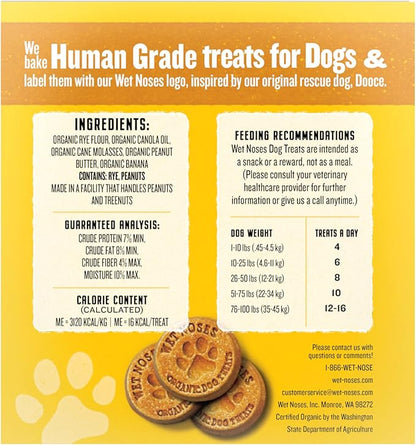 Wet Noses Organic Crunchy Dog Treats – for All Pet Sizes, Breeds – Senior Dog Snack – 100% Human-Grade – Delicious Chews for Dogs – Grain-Free Peanut Butter & Banana, 5 Lb. Package may vary.