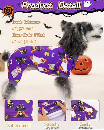 XPUDAC 4 Pack Halloween Dog Pajamas, Funny Ghost Halloween Costumes for Dogs, Soft Strechy Doggy Clothes for Small Medium Dogs Boy Girl, Pet Apparel, S