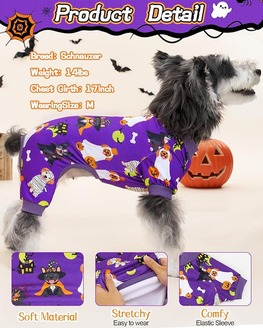 XPUDAC 4 Pack Halloween Dog Pajamas, Funny Ghost Halloween Costumes for Dogs, Soft Strechy Doggy Clothes for Small Medium Dogs Boy Girl, Pet Apparel, XL