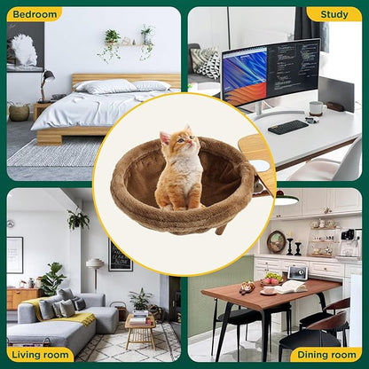 Cat Desk Bed - Soft Faux Fur Fabric, Adjustable Steel Frame, Suitable for Indoor Cats - Perfect Cat Hammock for Desks - Weighing up to 25 lbs, Unique and Modern Cat Furniture