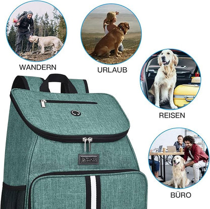 BAGLHER丨Dog Travel Bag, Airline Approved Pet Supplies Backpack, Dog Travel Backpack Accessories Set with 2 Silicone Collapsible Bowls and 2 Food Baskets. Green