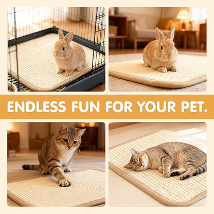 Rabbit Toys & Bunny Scratch Pad, Natural Sisal Nesting Pad Rabbit Scratching Pad for Indoor Cage, 2-in-1 Rabbit Bedding Mat & Chew Toy for Teething & Play, Helps Nail Health (2PCS, 16x12in)