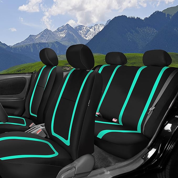 FH Group Car Seat Covers Full Set Cloth - Universal Fit Automotive Seat Covers, Low Back Front Seat Covers, Solid Back Seat Cover, Washable Car Seat Cover for SUV, Sedan and Van Mint
