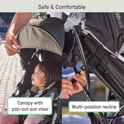 Ingenuity 3D Mini Convenience Stroller – Lightweight Stroller with Compact Fold, Multi-Position Recline, Canopy with Pop Out Sun Visor – Umbrella Stroller for Travel and More, Cashew Tan