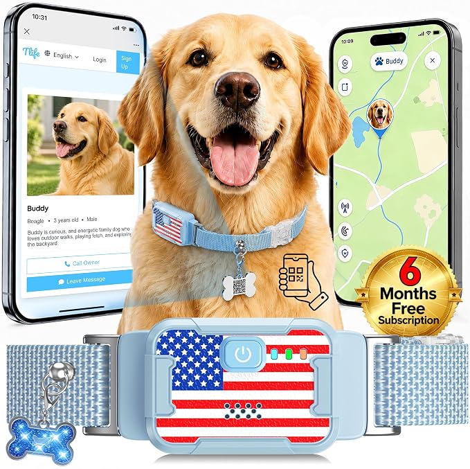 Smart Dog GPS Tracker, Complimentary 6-Month Subscription, Live Pet Tracker with Virtual Fence, Dog Tracker for Dogs with Health & Behavior Monitoring, Escape Alerts, with Virtual Fence, Blue