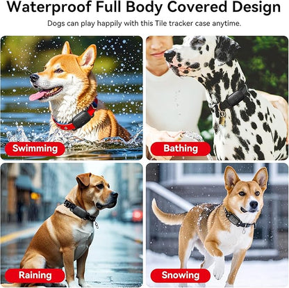 DDJ Dog Collar Holder for Tile Life360 Pro 2024 Bluetooth Tracker, 2-Pack Waterproof Silicone Cover Full-Body Protective Case for Tile Tracker Pet Collar, Ultra Durable, Scratch Resistant, Black
