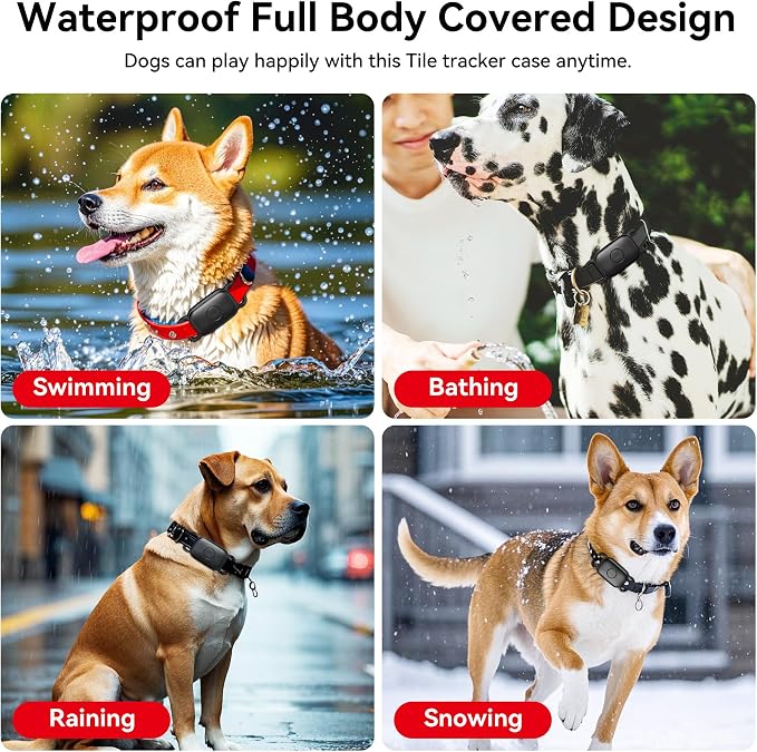 DDJ Dog Collar Holder for Tile Life360 Pro 2024 Tracker, 2-Pack Waterproof Silicone Cover Full-Body Protective Case for Tile Tracker Pet Collar, Ultra Durable, Scratch Resistant, Black,Pink