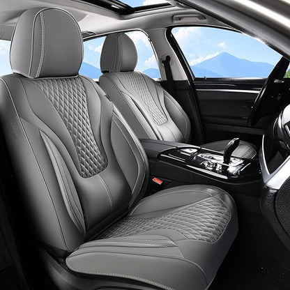Coverado Waterproof Nappa Leather Car Seat Covers, Automotive Seat Covers，Front Car Seat Cushion & Car Seat Protector, Grey Seat Covers Universal Fit for Most Cars, SUVs, Trucks