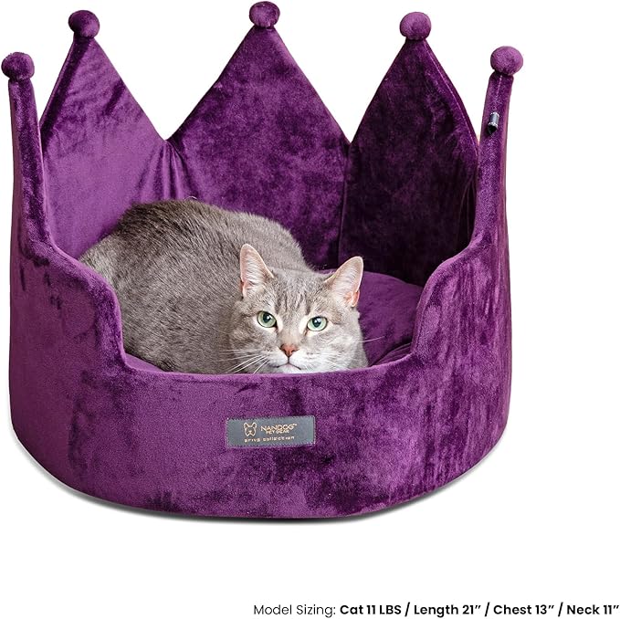 NANDOG Crown Dog Bed for Small Dogs & Cats – Soft Plush Round Pet Bed, Cozy Royal Design, Comfortable Indoor Puppy Bed for Crate or Kennel, Purple, Medium