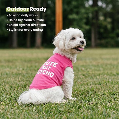 Fitwarm Cute But Psycho Dog Shirt, Summer Clothes for Small Dogs Girl, Funny Pet Outfit, Pink, White, XS