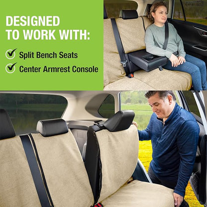 Season Guard Back Seat Towel Seat Cover for Cars; Great for After Gym Workouts, Dogs, and Outdoor Activities; Universal Fit for Cars SUVs Vans Trucks, EZ fit, Non Slip Grip, Tan