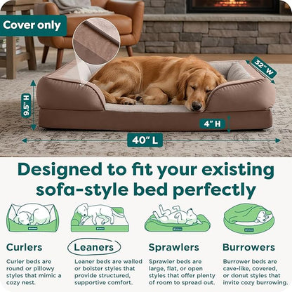 FurHaven Dog Bed Cover Replacement, Sofa-Style Design with Soft, Breathable Fabric for Cozy Comfort, Machine Washable, Jumbo XL, Plush & Velvet Waves, Brownstone