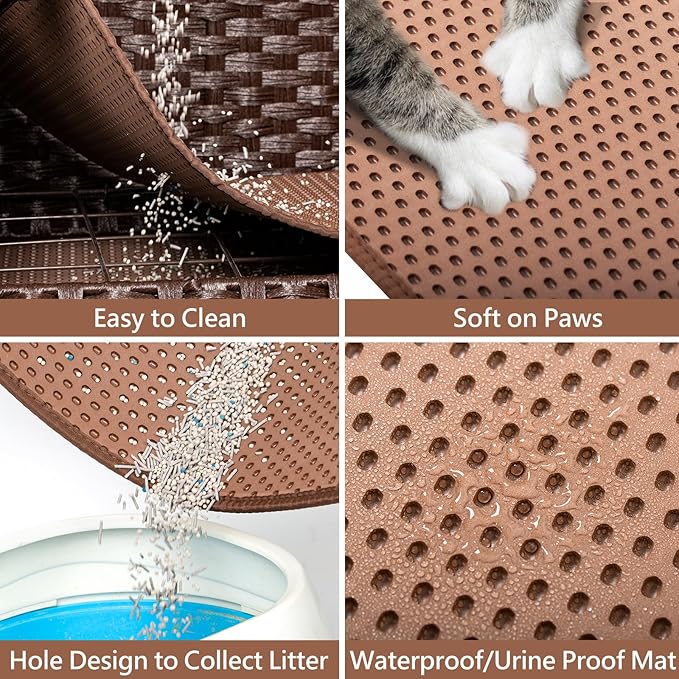 Cat Litter Box Enclosure Furniture Hidden, Pet House Litter Box Furniture for Large Cats, Handwoven Rattan with Door Cat Washroom Box, Indoor Cat House Storage with Soft Litter Mat, Brown