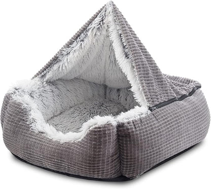 MIXJOY Dog Beds for Large Medium Small Dogs, Rectangle Cave Hooded Blanket Puppy Bed, Luxury Orthopedic Cat Beds for Indoor Cats, Warmth and Machine Washable (35 inches, Grey)