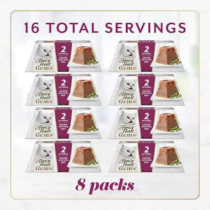 Fancy Feast Gems Pate Cat Food Mousse with Beef and a Halo of Savory Gravy Cat Food - 4 oz. Boxes,(Pack of 16)