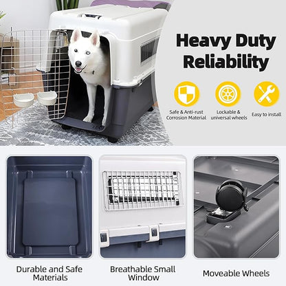 Elevon Plastic Kennels, Plastic Dog Crate, Airline Approved Pet Carrier for Dogs and Cats Longer Traveling, XL