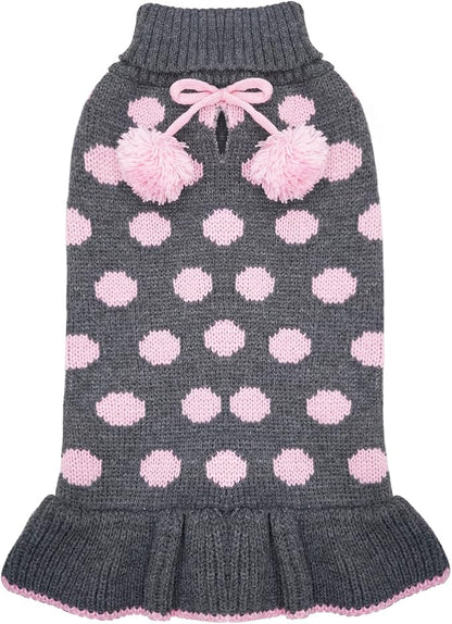 KYEESE Dog Sweater Dress with Leash Hole Turtleneck Dog Sweater for Girl Small Medium Knit Pullover Warm Pet Sweater for Fall Winter