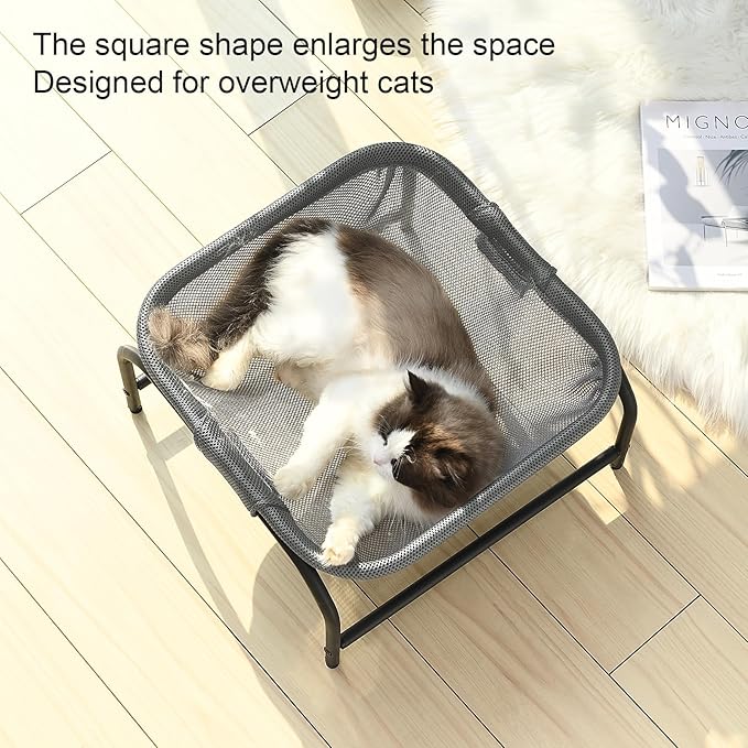 JUNSPOW Cat Bed [Designed for Big Cats] Cat Hammock Dog Bed Pet Square Hammock Bed Free-Standing Kitty Sleeping Couch Pet Supplies Whole Wash Stable Detachable Easy Assembly Indoor Outdoor