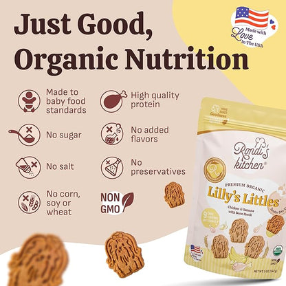 Rondi's Kitchen Lilly's Littles Organic Tender Dog Treats - Natural Doggie Cookie for Small Dogs, Puppy, Senior, Training - Human Grade Superfood Biscuit with Bone Broth - Chicken & Banana
