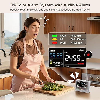 Upgrade 16 in 1 Air Quality Monitor Indoor 15h Battery & 5.5" Display 9 AQI+7 AQI Alerts, CO2 Monitor Air Quality Tester for CO2, TVOC, PM2.5 PM1.0 PM10, HCHO Temperature Humidity AQI & Time Air Meter