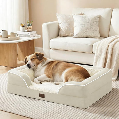 Orthopedic XXL Dog Beds, Waterproof Memory Foam Big Pet Bed for Extra Large Sized Dogs 53x42Inch, Non-Slip Bottom and Egg-Crate Foam Dog Couch Bed with Washable Removable Cover, Beige