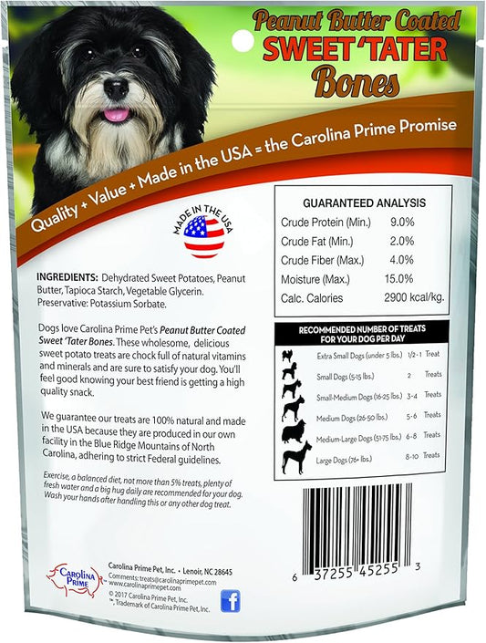 Carolina Prime Pet 45256 Peanut Butter Coated Sweet Tater Bone Treat For Dogs ( 1 Pouch), One Size