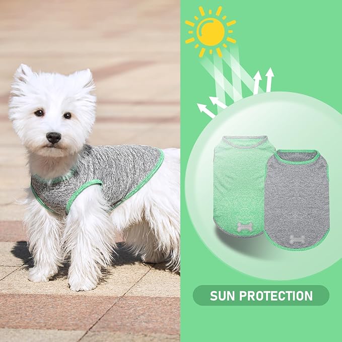 KYEESE 2Pack Dog Shirt, Lightweight Sun Protection Sleeveless Dog T Shirts for Small Dogs Boy, Breathable Pet Reflective Tank Top Summer Dogs Clothes for Outdoor Walking, Grey+Dark Green, M