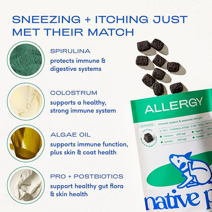 Native Pet Itchy Skin Bundle | Allergy Chews for Dogs (60 Chews) + Omega Oil for Dogs (8oz) | Allergy & Itching Relief for Pups - Probiotics for Itchy Skin & Fish Oil