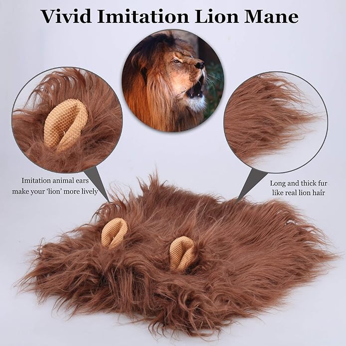 Onmygogo Lion Mane Wig for Dogs with Ears, Funny Pet Costumes for Halloween Christmas