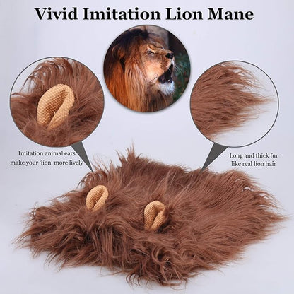 Onmygogo Lion Mane Wig for Dogs with Ears, Funny Pet Costumes for Halloween Christmas