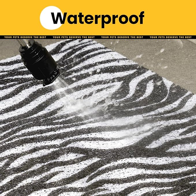 Conlun Cat Litter Mat Litter Trapping Mat, Premium Durable PVC Cute Cat Litter Box Mat, Non-Slip, Less Waste Kitty Litter Mat, Soft on Kitty’s Paws, 24”x 17” cat matts for litter, Zebra Stripe