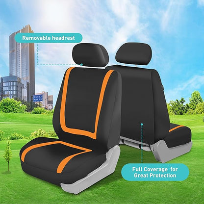 FH Group Car Seat Covers Front Set in Cloth -Car Seat Covers for Low Back Car Seats with Removable Headrest,Universal Fit,Automotive SeatCovers,Washable Car SeatCover for SUV,Sedan,Van Orange
