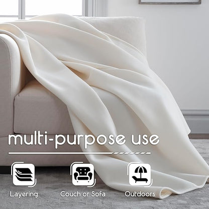 Vellux Queen Size Blanket - All Season Luxury Warm Micro plush Lightweight Thermal Fleece Blankets - Perfect For Couch Bed Sofa - Breathable Bed Blankets Queen Size - Hotel Quality (90x90 Inch, Ivory)