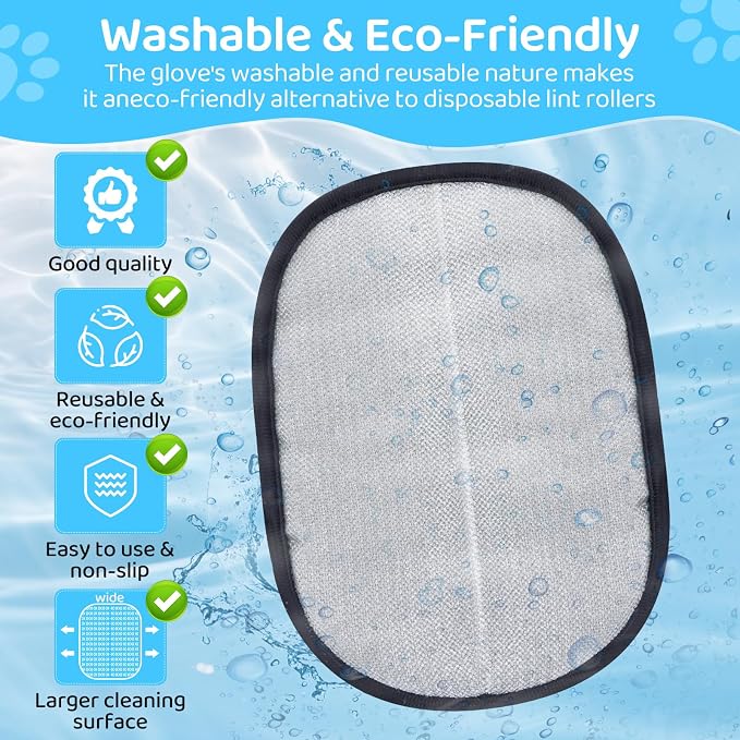 Pet Hair Removal Glove for Dogs & Cats - Upgraded Reusable Electrostatic Pet Hair Glove, Gentle Grooming Mitt, Pet Hair Remover Tool for Laundry, Couch, Carpet & Car Seat,2 Pack (Blue)