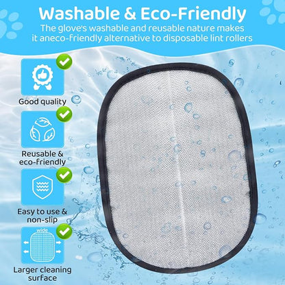 Pet Hair Removal Glove for Dogs & Cats - Upgraded Reusable Electrostatic Pet Hair Glove, Gentle Grooming Mitt, Pet Hair Remover Tool for Laundry, Couch, Carpet & Car Seat,2 Pack (Blue)