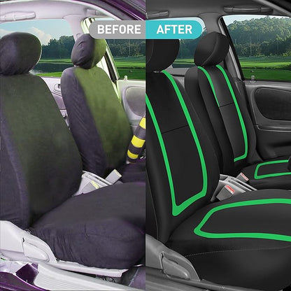 FH Group Car Seat Covers Full Set Cloth - Universal Fit Automotive Seat Covers, Low Back Front Seat Covers, Solid Back Seat Cover, Washable Car Seat Cover for SUV, Sedan and Van Green
