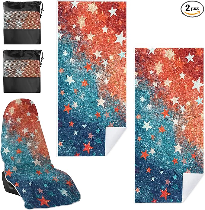 2 Pack Car Towel Seat Covers with Storage Bag, Multifunctional Towel for Gym Outdoor Sport, Picnic, Beach, Pet Dog Travel,Non-Slip Washable Car Seat Protector (Starry)
