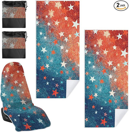 2 Pack Car Towel Seat Covers with Storage Bag, Multifunctional Towel for Gym Outdoor Sport, Picnic, Beach, Pet Dog Travel,Non-Slip Washable Car Seat Protector (Starry)