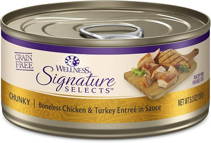 Wellness CORE Signature Selects Chunky Adult Canned Wet Cat Food, Natural, Protein Rich, Grain Free, Chicken and Turkey Entrée Recipe, 5.3 oz, Pack of 12 Cans