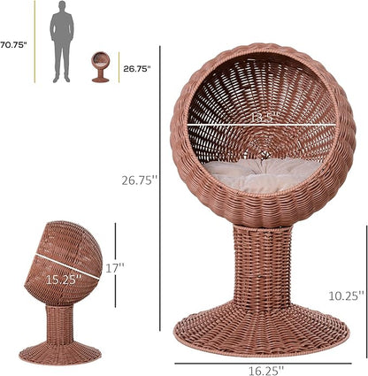 Elevated Cat Basket Bed, Cat Bed with Removable Cushion, Breathable Wicker Pet Bed for Indoor Cats, cat Litter Box Raised Design for Air cat Litter Boxes Circulation, Durable Handw