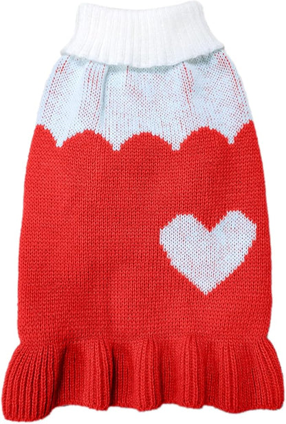 CHBORCHICEN Pet Dog Sweaters Classic Knitwear Turtleneck Winter Warm Puppy Clothing Cute Strawberry and Heart Doggie Sweater (XXS, Dress-Red2)
