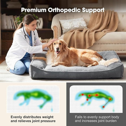 FURTIME Orthopedic Dog Beds Large Sized Dog, Extra Thick Supportive Comfort Pet Sofa, Ergonomic Slant Dog Couch with Removable Washable Cover, Ultra Soft Surface & Non-Slip Bottom, Light Grey, 38"