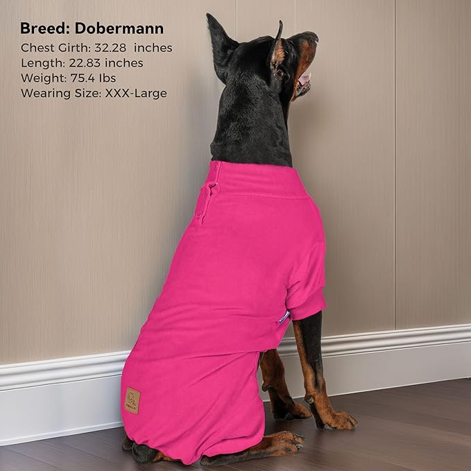 cyeollo Fleece Dog Pajamas Dog Pjs Jumpsuit Thermal Dogs Onesie Stretchable Doggie Coat Girls Pet Clothes for Medium Sized Dogs, Color Fuchsia