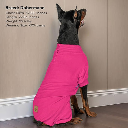 cyeollo Fleece Dog Pajamas Dog Pjs Jumpsuit Thermal Dogs Onesie Stretchable Doggie Coat Girls Pet Clothes for Medium Sized Dogs, Color Fuchsia