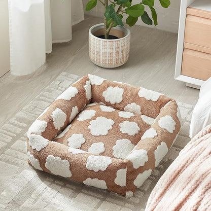 JOEJOY Small Dog Bed for Small Dogs, Rectangle Washable Orthopedic Dog Bed with Removable Zipper Cover, Cute Soft Calming Puppy Pet Bed with Jacquard Shaggy Plush & Non Skid Bottom
