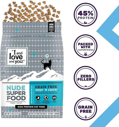 I and love and you Nude Dry Cat Food - Grain Free Limited Ingredient Kibble, Whitefish + Chicken, 5-Pound Bag